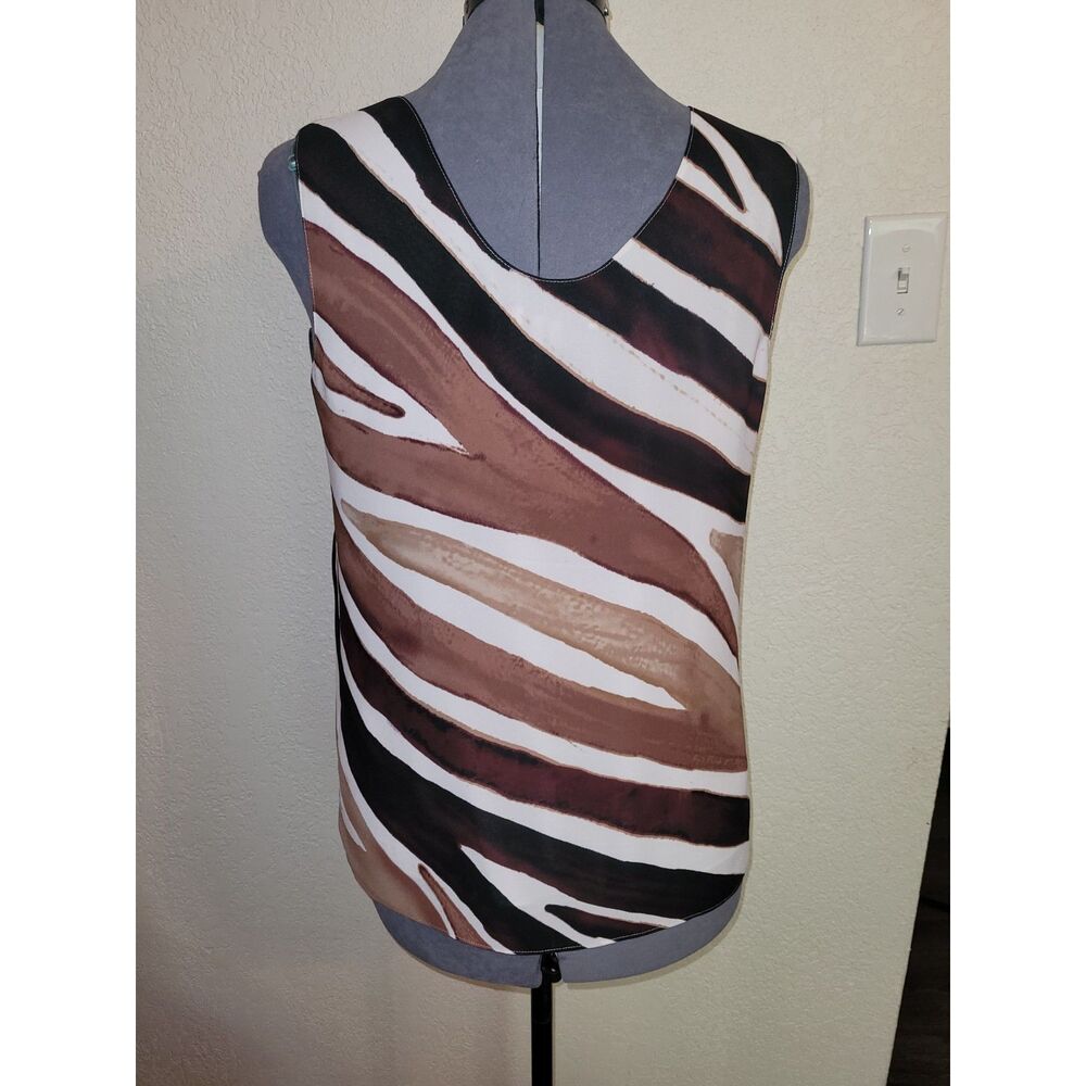 ZOZO Abstract Zebra Print Flowy Tank Top Brown Cream Large Sleeveless Blouse